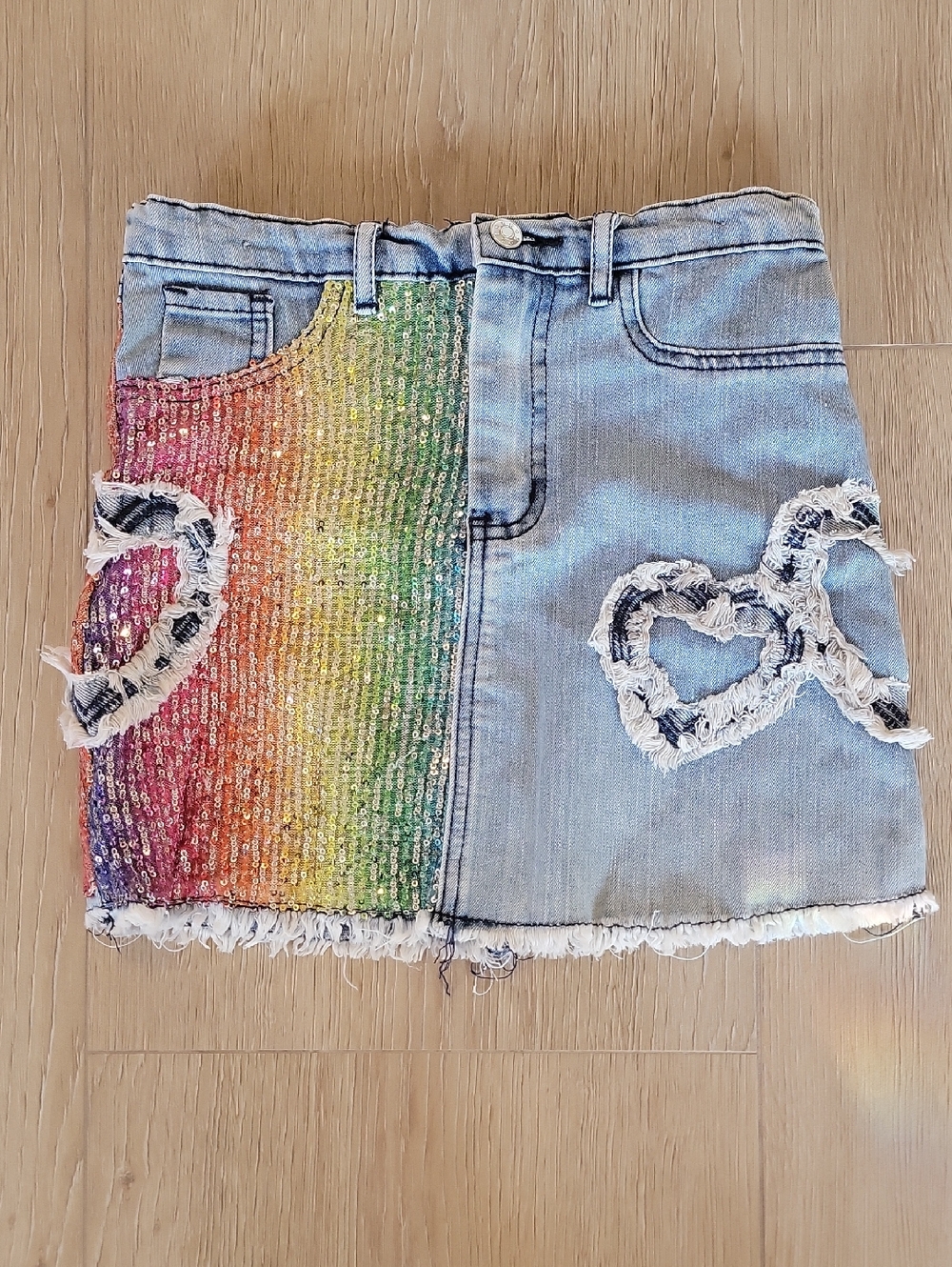 Baby Sara Girls Rainbow Sequin & Denim Heart Skirt